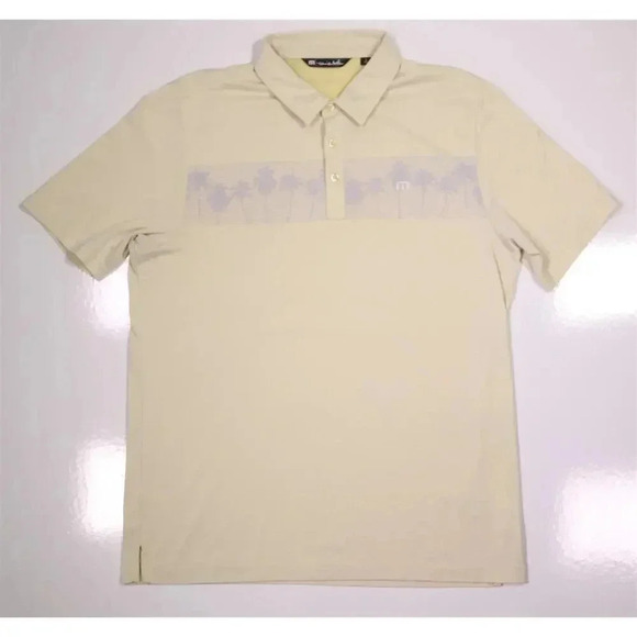 Travis Mathew Yellow Palm Tree Design Performance Golf Polo Shirt Large - Picture 3 of 9